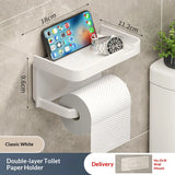 Toilet Paper Holder with Phone Shelf — Adhesive Wall Mount, No Drilling