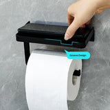 Toilet Paper Holder with Phone Shelf — Adhesive Wall Mount, No Drilling
