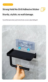 Toilet Paper Holder with Phone Shelf — Adhesive Wall Mount, No Drilling